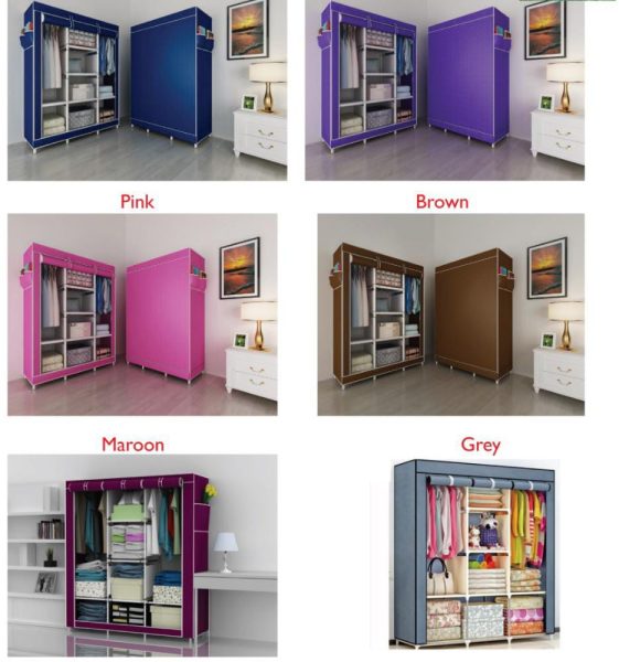 Portable metallic wardrobe three column
