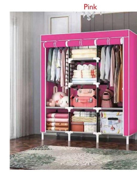 Portable metallic wardrobe three column